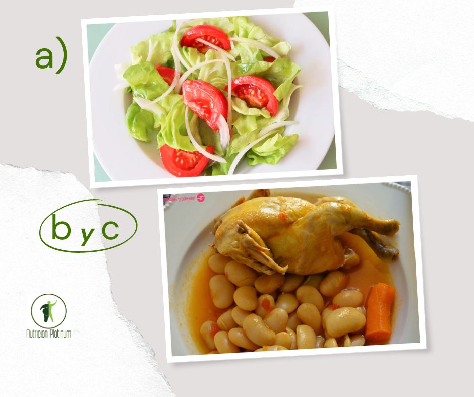 Ensalada de lechuga y tomate con judiones con picantones.